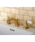 Victorian Style Mini Widespread Bathroom Faucet With Polished Brass And Old School Charm Solid Brass Construction