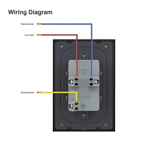 Wiring diagram for Tempered Glass Duplex Electrical Outlets 15A 110 to 220 Volts 4 Pack With Grounding Protection and Dirt Proof Panel
