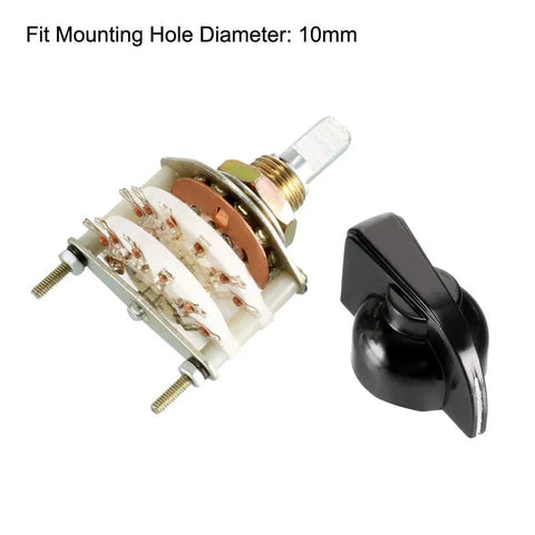 Two Pole Six Throw Rotary Switch Band Selector With Two Decks, 14 Pins, 10mm Mount Hole, 6mm Shaft, Plastic Knob, Nut