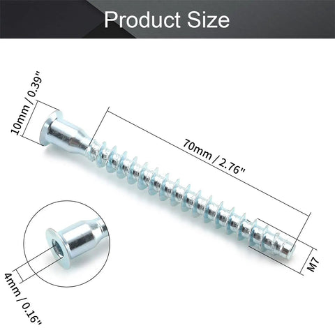 Self Drilling Confirmat Screws For Wood Bonding M7 X 70mm Inner Hex Carbon Steel shown with dimensions