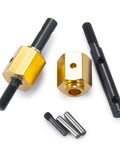 Four Brass 13mm Extended Wheel Hubs With Steel Stub Axles For 1 Tenth RC Crawler Upgrades Wider Track Width For AXIAL SCX10 III Gladiator Bronco Wrangler Fits AXI03007 AXI03027 AXI03006B Durable Brass And Steel Build