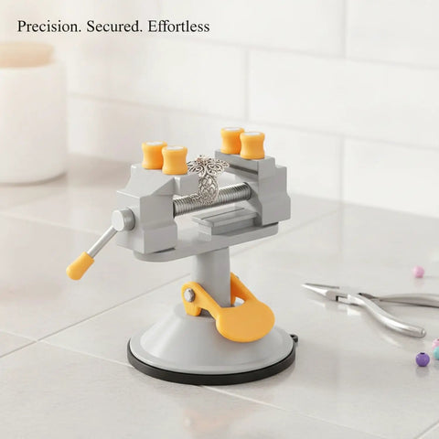 Ultimate Mini Bench Vise With Suction Base, Top Notch Aluminum Alloy Clamp for jewelry and electronics repair, compact workholding tool view.