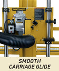 Badass Vertical Panel Saw With 3Hp Worm Drive Motor And 120 Volt 1Ph Power showing smooth carriage glide and motor details.