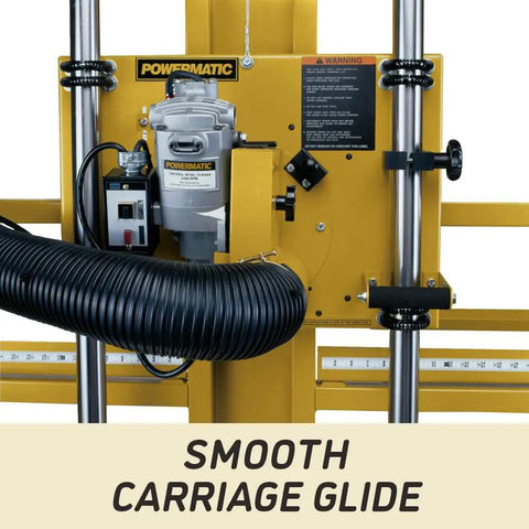 Badass Vertical Panel Saw With 3Hp Worm Drive Motor And 120 Volt 1Ph Power showing smooth carriage glide and motor details.