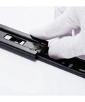 Two Pack Heavy Duty Metal Buffer Drawer Slides With Smooth Glide And Quiet Operation, rail close-up with gloved hand