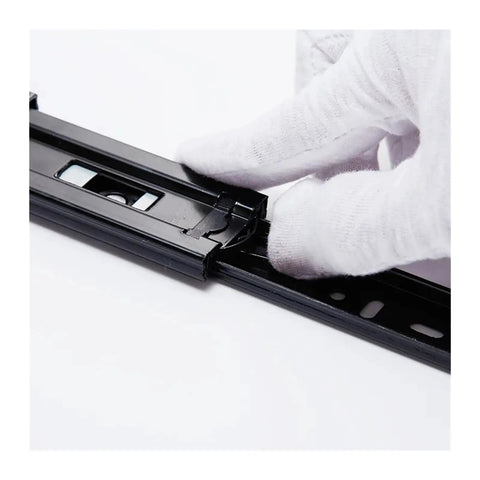 Two Pack Heavy Duty Metal Buffer Drawer Slides With Smooth Glide And Quiet Operation, rail close-up with gloved hand