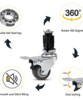 2 Inch Plug In Casters Heavy Duty Silent Rolling Wheels Four Pack features double ball bearings, rotating 360 degrees and dual locking.