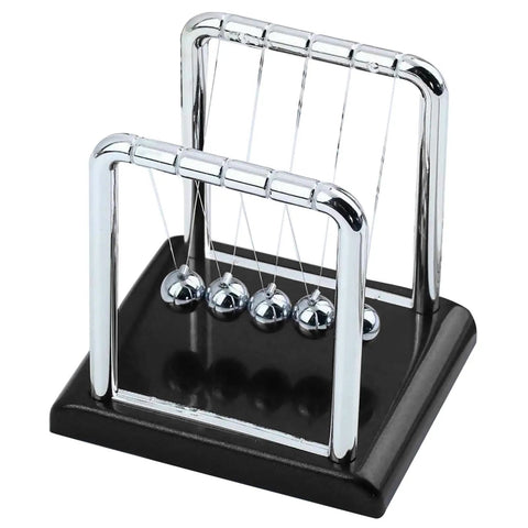 Five Ball Newton's Cradle Desktop Toy For Office And Home Decor With Black Wood Base And Strong Nylon String, Classic Science Gadget