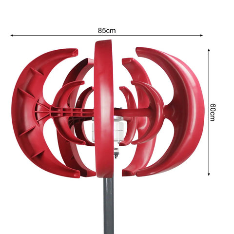 600W Vertical Axis Wind Turbine Kit With 5 High Efficiency Blades 12V DC Generator, red finish, weatherproof aluminum frame