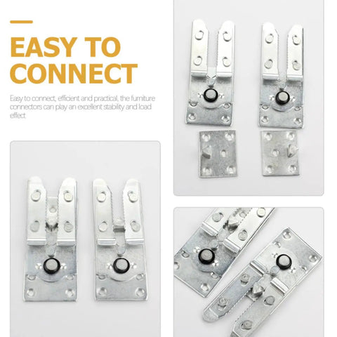 Heavy Duty Sectional Sofa Connectors Four Piece Set For Beefed Up Ultra Stable Couch Assembly Iron Furniture Clips That Will Not Deform Rust Resistant Clamp Hardware For Sofas Offices And Home Living Rooms, showcasing metal construction.