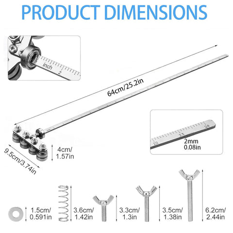 Precision Circular Saw Guide Rail Kit Featuring Heavy Duty Positioning Calipers Product Dimensions Including Ruler and Components