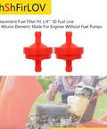 Inline Lawn Mower Fuel Filter One Quarter Inch Fuel Line 75 Micron Replacement Filter Pack next to riding mower engine