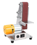 Mini 3 In 1 Belt Sander And Benchtop Grinder With Seven Speeds For Smooth Wood Sanding Metal Polishing And Fast Blade Sharpening A No Sweat Shop Essential, showcasing a compact design with an abrasive belt and motor.