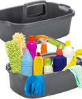 Large Cleaning Supplies Caddy Organizer Bin With Handle For Dorm Garden Bathroom Under Sink Storage Tote Carries 8 Plus Spray Bottles Sponges Gloves Scrubbers And Cleaning Tools filled with gloves, bottles, and scrubbers