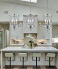 Chandelier Industrial Pendant Light With Chrome Finish, 3 Light Cylinder Metal Shade, over modern kitchen island