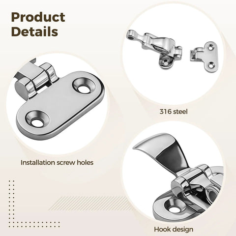 Two Toyosport 316 stainless steel boat latches with mounting holes, 4.3-inch heavy-duty toggle latches