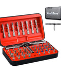 Open 42-in-1 set of S2 steel bits and ratcheting handle, labeled case, "CraftZone" branding, all-purpose 42-in-1 magnetic ratchet screwdriver set