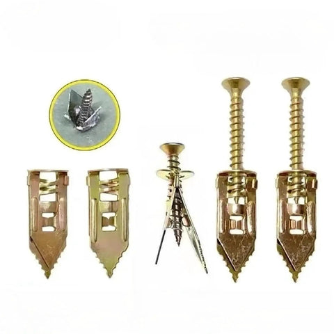 Self Tapping Screws With Drywall Anchors Kit For Plasterboard 10 Pieces Steel Expansion Anchors Yellow Zinc Plated Rust Resistant No Pre Drill Heavy Duty Wall Mount Support, 10-piece metal anchors