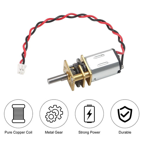 Mini N20 Gear Motor with full metal gearbox, DC micro motor for RC cars, robots, DIY toys, copper coil, metal gear, durable design.
