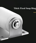 Close-up of a 4 inch slide gate guide roller set with 40mm nylon wheels and post welded bracket, featuring a thick fixed snap ring.