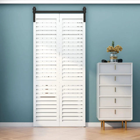 Heavy Duty 4ft Barn Door Track Kit For Two Doors With Aluminum Rail And Carbon Steel Rollers in modern home setting