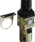 1/2 Inch NPT Filter Regulator Pro Grade Combo with 5 Micron Filter, mounting bracket, and metal bowl guard visible