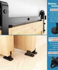Heavy Duty Sliding Barn Door Roller Kit With Anti Jumper Stopper Floor Guide No Squeak Accessories, track and door close-up