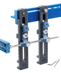 Cabinet Hardware Jig And Pull Drill Guide Pro For Easy Install with adjustable rulers for accurate spacing and handle locator.