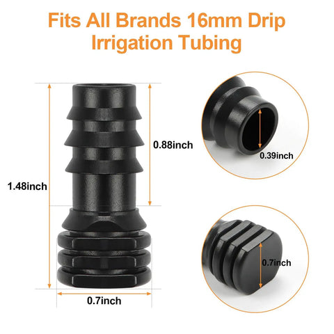 DIY Ready 1/2 Inch Drip Irrigation End Cap Kit with 15 Barbed End Plugs for 1/2 Inch Tubing 13mm ID Barbed Connectors details