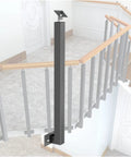 Heavy Duty Metal Iron Spindles For Indoor Stair Railing And Deck Balusters Featuring Hella Solid Square Shape and installed at a staircase.