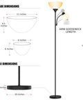 Dimensions of LED Torchiere Floor Lamp With Adjustable Reading Light For Bedroom And Living Room, Matte Black Standing Lamp