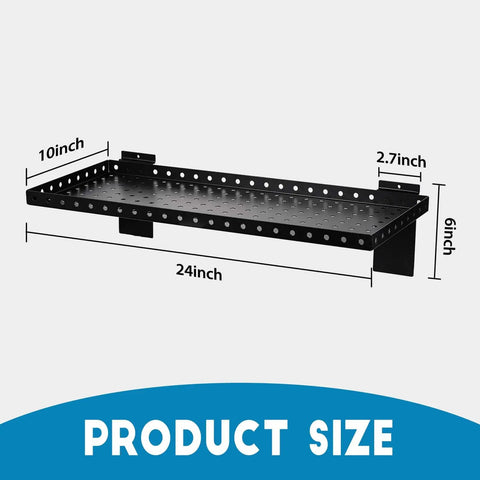 Heavy Duty Slatwall Shelf 24 Inch For Retail, Garage, And Home Storage, Slat Wall Hanging Shelf With Strong Support Frame