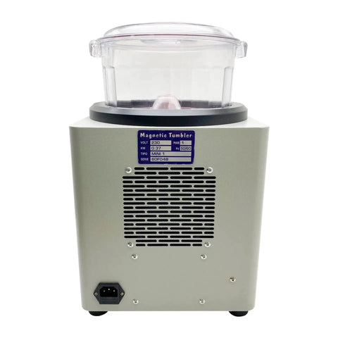 Pro Grade Hardcore Electric Magnetic Tumbler Polisher back view showing clear container and power input for jewelry crafting.