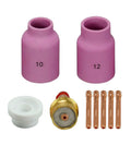 Pro TIG Gas Lens Collet Bodies Kit For SR WP 17 18 26 TIG Welding Torch 9pc Set with alumina ceramic cups and collets shown