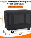 Waterproof Rolling Tool Cart Cover 36x18x33 Inch for 32x18 Mobile Utility Carts in black, shown installed on cart.