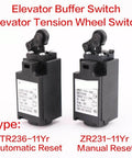 Elevator Speed Limiter Buffer Tension Wheel Switch With Manual Reset And Automatic Reset Pro Grade Heavy Duty Models TR236 11Yr ZR231 11Yr includes wheels.