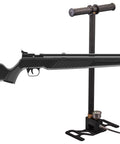 22 Caliber PCP Air Rifle With Hand Pump, All Weather Synthetic Stock shown with pumping mechanism, ideal for target practice.