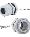 Waterproof NPT Cable Glands Half Inch Gray Nylon 25 Pack Adjustable Cable Gland Strain Relief Cord Grips with gaskets and locknut