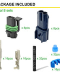 Weather Pack 2 Pin Waterproof Automotive Connector Kit With Male And Female Terminals For 14 To 12 AWG Wire package contents