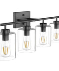 Dope Four Light Black Bathroom Vanity Light Over Mirror With Clear Glass Shades Industrial Style Bath Fixture In Matte Black