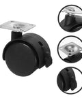 Solid Build Four Piece Black Swivel Furniture Casters With Secure Brakes And Flat Plate Base, heavy duty replacement wheel close-up.