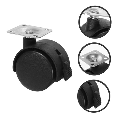Solid Build Four Piece Black Swivel Furniture Casters With Secure Brakes And Flat Plate Base, heavy duty replacement wheel close-up.
