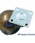 2 Inch Ball Caster Wheels, Vintage 360 Degree Swivel Furniture Casters With Antique Top Plate, bronze ball and metal plate