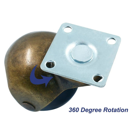2 Inch Ball Caster Wheels, Vintage 360 Degree Swivel Furniture Casters With Antique Top Plate, bronze ball and metal plate