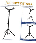 Heavy Duty Alloy Snare Drum Storage Rack And Portable Stand Support For Beginners Quick Lock Setup In Sleek Matte Black Finish, adjustable height tripod.