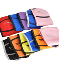 Colorful neoprene second stage regulator protector covers for diving gear in pink, red, blue, orange, and black, 25.5x11cm each.