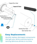 Ultra-2 Auger Shaft Seal Kit With Tool For Slush Machine Maintenance Replacement Parts Efficiently Keeps Your Frozen Treats Smooth And Leak Free Easy Install Durable Seals diagram with auger bushing, shaft seal, and seal tool