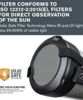 Close-up of Solar Eclipse Telescope Filter ISO 12312-2 Compliant with Secure Fit, Solar Safe Film on 8 Inch Schmidt-Cassegrain Telescope