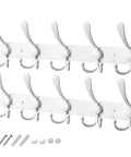White Wall Mount Coat Hooks Set, Heavy Duty Stainless Steel Coat Rack 2 Pack, Rust Proof Premium Design Hangers with screws shown
