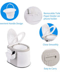 Lightweight Portable Travel Toilet For Camping And Hiking In Gray And White Large Capacity Inner Bucket Easy To Carry At 6 Lbs Detachable TP Holder